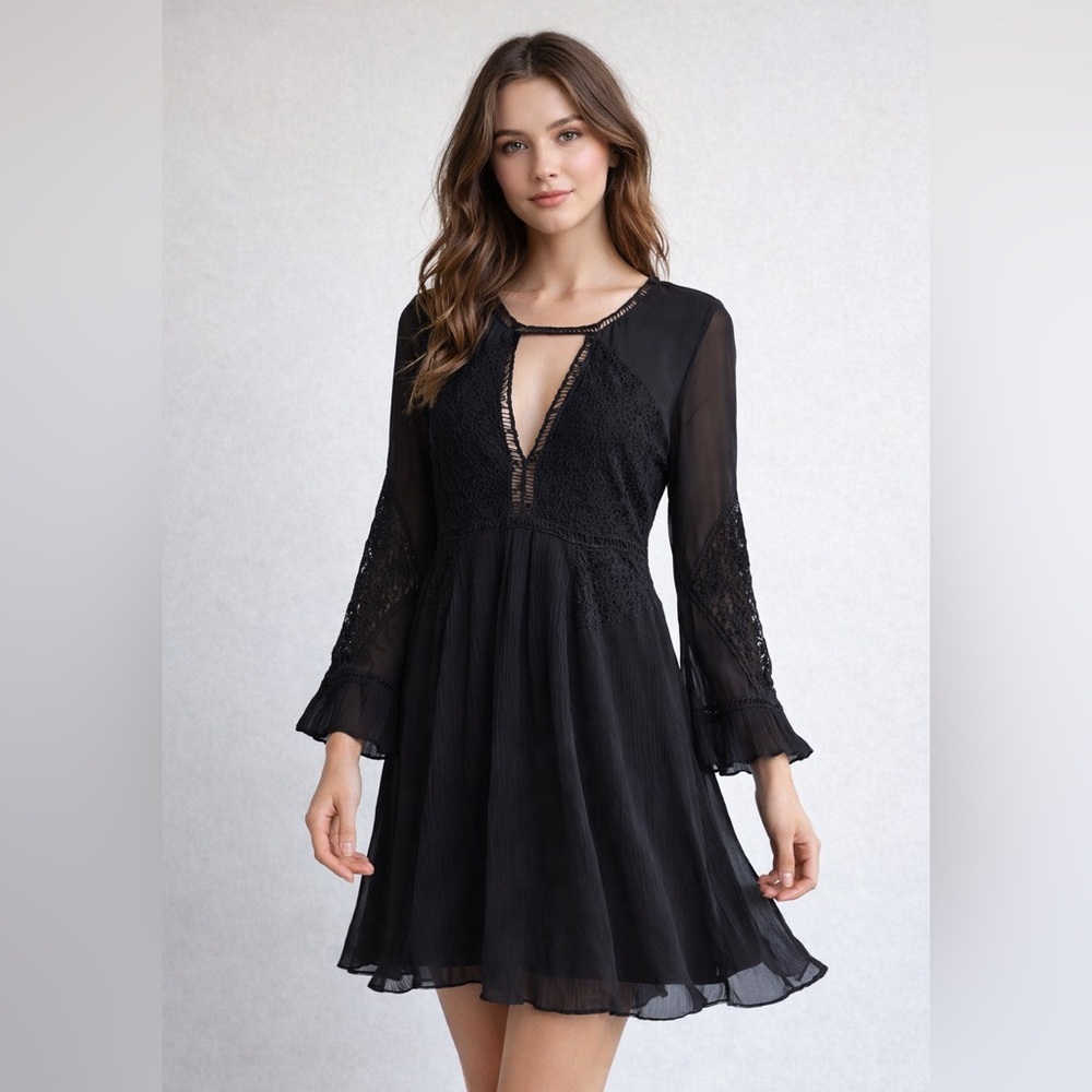 KORI America Boho Black Lace Dress | Flowy | Romantic | Size S